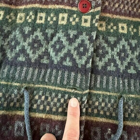 Outbrook Wool green Navajo tribal print button down poncho women's 2xl - Picture 4 of 7